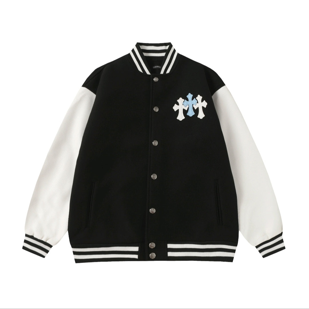 Chrome-Hearts Black White Street Style Baseball Coat 0002