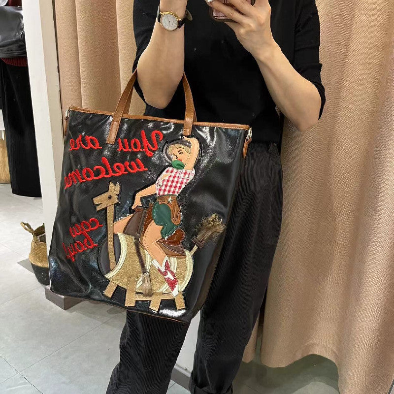 Chh Chrome Heart Leather Bag Embroidered Cartoon Tote Bag