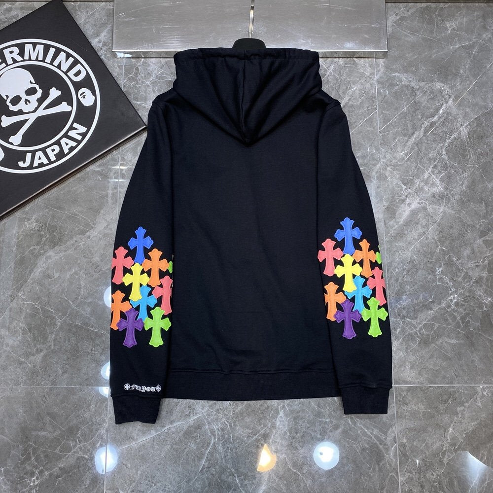 CHH Chrome Heart Hoodie Crowe Double Arm Embroidered Colored Cross Group Leather Zip Sweater