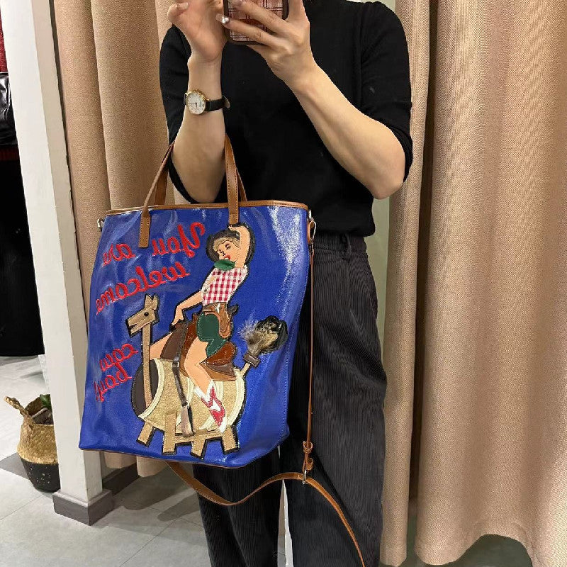 Chh Chrome Heart Leather Bag Embroidered Cartoon Tote Bag