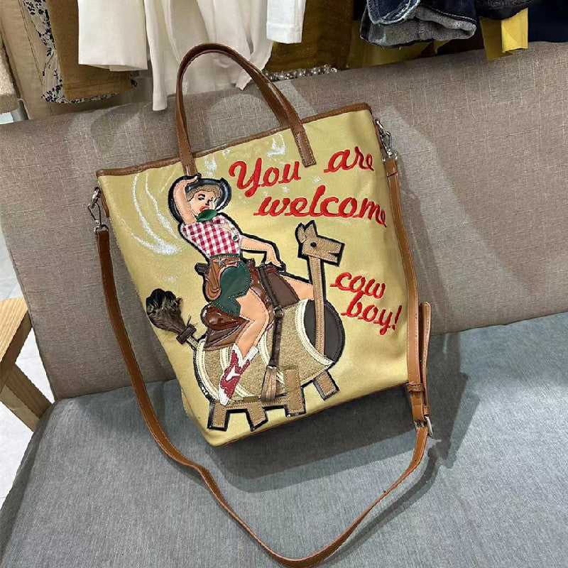 Chh Chrome Heart Leather Bag Embroidered Cartoon Tote Bag
