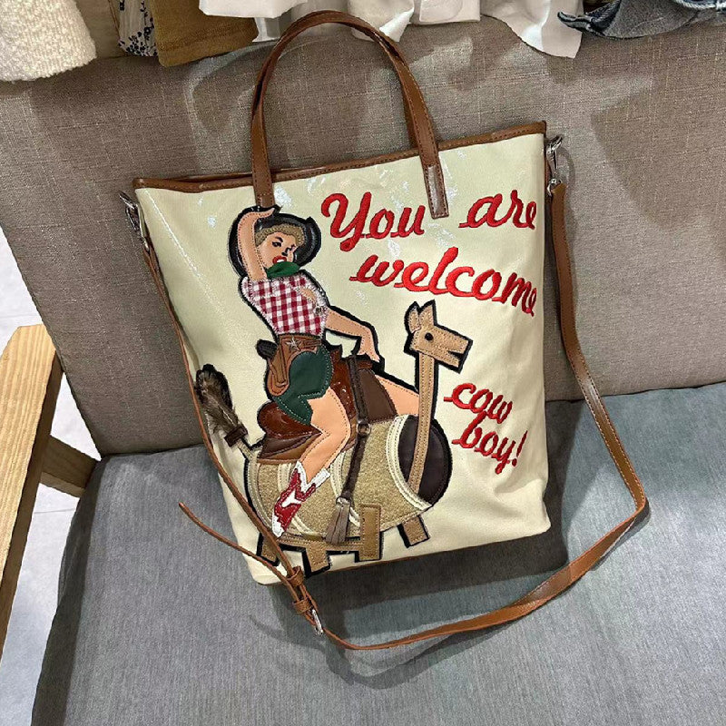 Chh Chrome Heart Leather Bag Embroidered Cartoon Tote Bag
