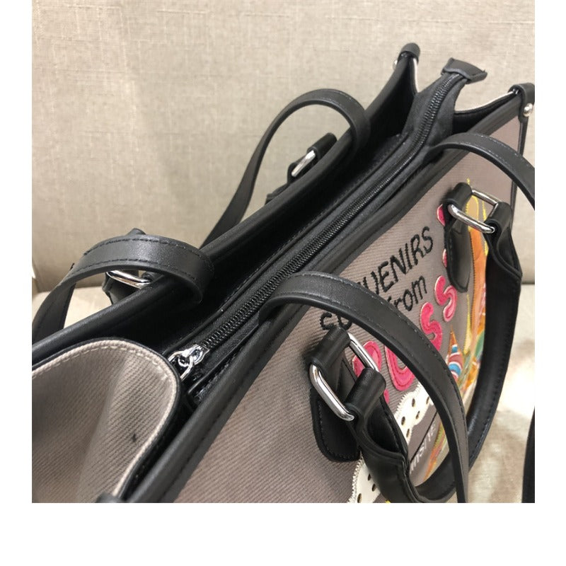 Chh Chrome Heart Leather Bag Splicing Embroidered Tote Bag