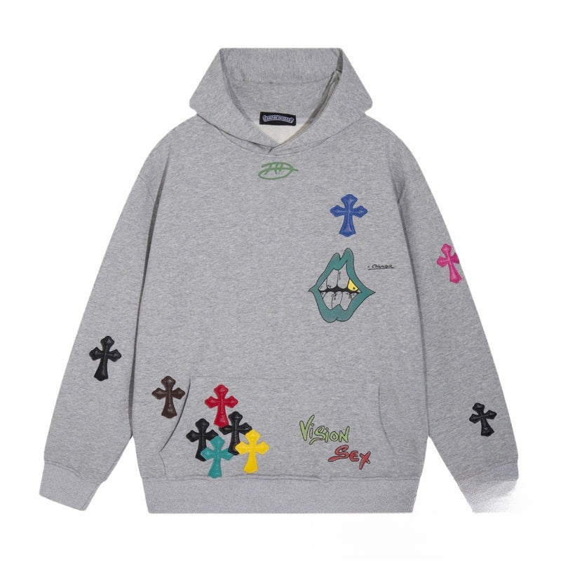CHH Chrome Heart Hoodie Chrome Hearts Colored Cross Leather Sanskrit Hooded Sweater